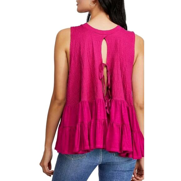 Free People Right On Time Pink Babydoll Tunic Tank Top S Oversized Open Back - Picture 3 of 11